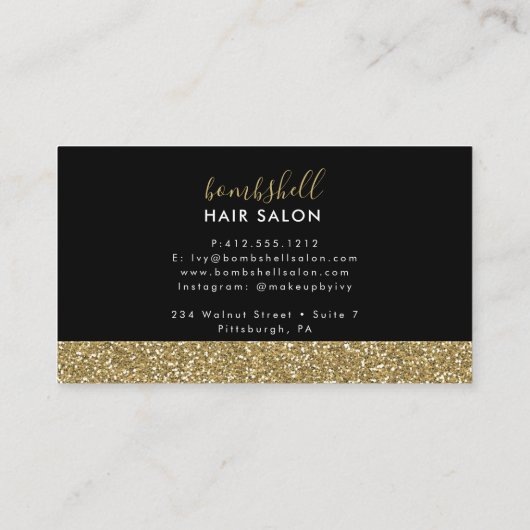 Gold Glitter Makeup Artist Hair Salon Visitekaartje (Achterkant)