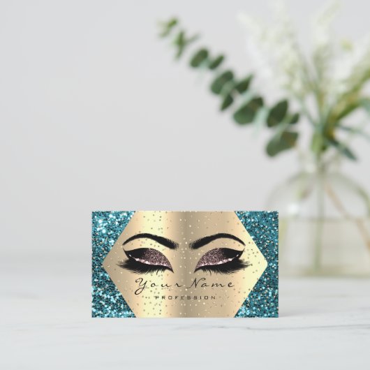 Gold Glitter Makeup Artist Lash Brow Ocean Roos Visitekaartje (Staand voorkant)