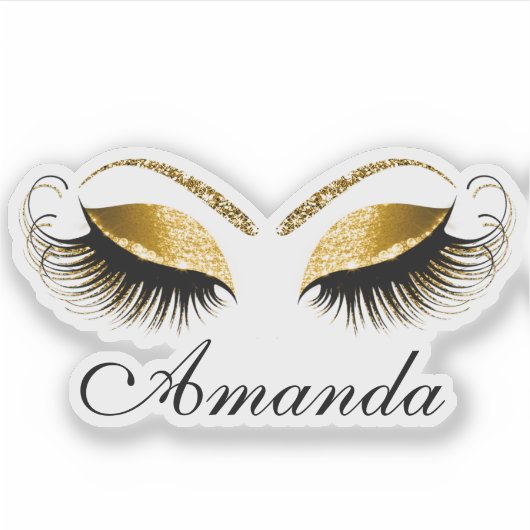 Gold Glitter Makeup Artist Lashes Extension Name Sticker (Voorkant)