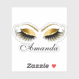Gold Glitter Makeup Artist Lashes Extension Name Sticker