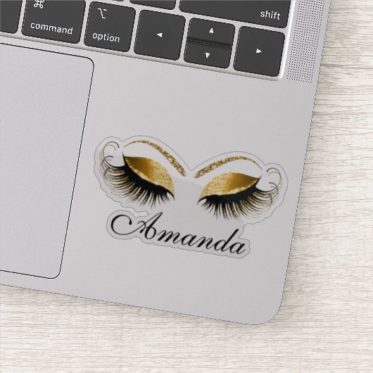 Gold Glitter Makeup Artist Lashes Extension Name Sticker (Detail)