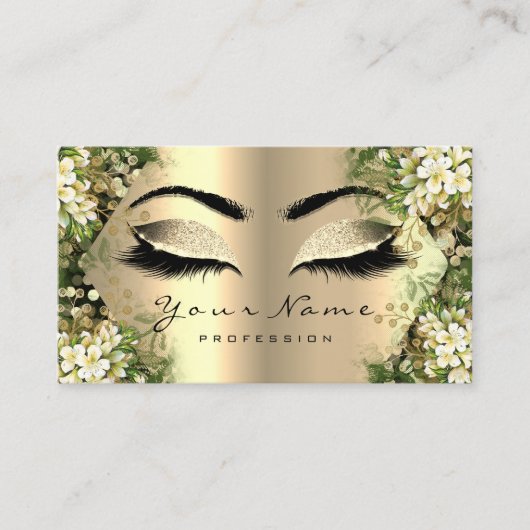 Gold Glitter Makeup Artist Lashes Floral Black Visitekaartje (Voorkant)
