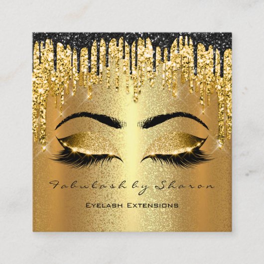 Gold Glitter Makeup Artist Lashes Logo Vierkante Visitekaartje (Voorkant)