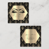 Gold Glitter Makeup Lashes Black Gold Sepia Eyes Vierkante Visitekaartje (Voorkant / Achterkant)