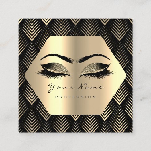 Gold Glitter Makeup Lashes Black Gold Sepia Eyes Vierkante Visitekaartje (Voorkant)