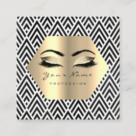 Gold Glitter Makeup Lashes Black White Chevron Vierkante Visitekaartje