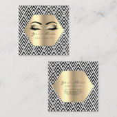 Gold Glitter Makeup Lashes Black White Chevron Vierkante Visitekaartje (Voorkant / Achterkant)