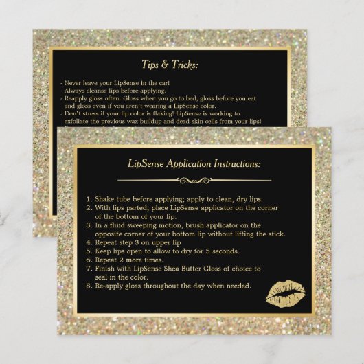 Gold Glitter Makeup Lips Instruction Tips Briefkaart (Voorkant / Achterkant)