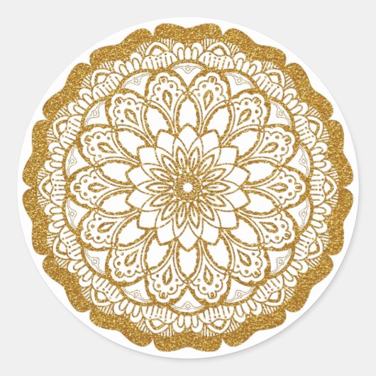 Gold Glitter Mandala Ronde Sticker (Voorkant)