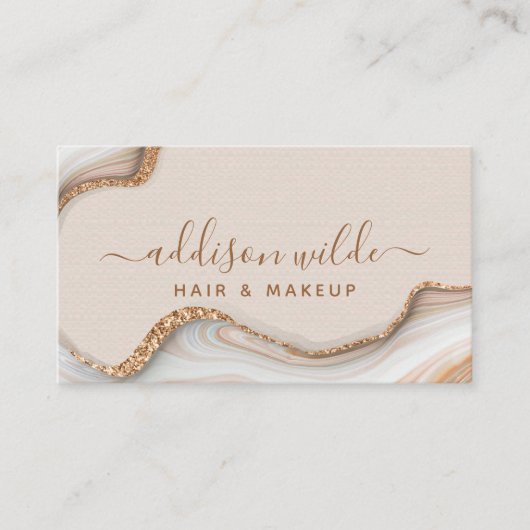 Gold Glitter Marble Agate Modern Chic QR Code Visitekaartje (Voorkant)