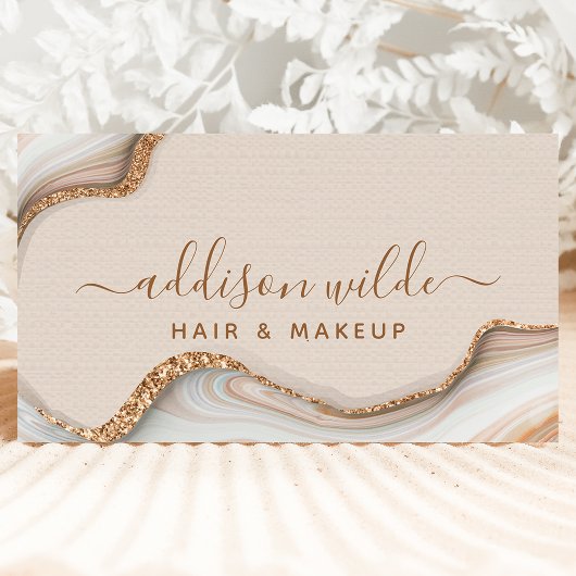 Gold Glitter Marble Agate Modern Chic QR Code Visitekaartje