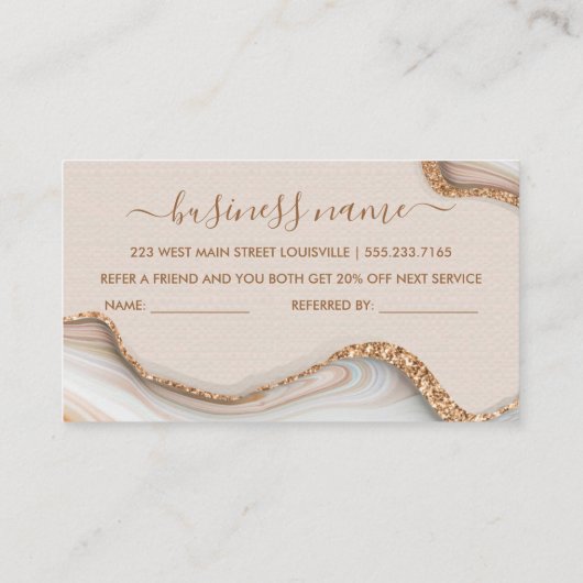 Gold Glitter Marble Agate Modern verstrek een vrie Visitekaartje (Achterkant)