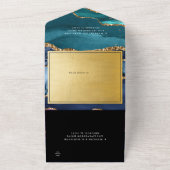 Gold Glitter Marble Agate Wedding All In One Uitnodiging (Buitenkant)