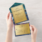 Gold Glitter Marble Agate Wedding All In One Uitnodiging (Afscheurbaar)