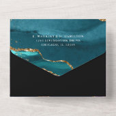 Gold Glitter Marble Agate Wedding All In One Uitnodiging (Achterkant)