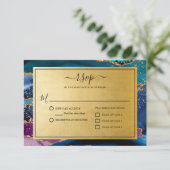 Gold Glitter Marble Agate Wedding RSVP Kaartje (Staand voorkant)