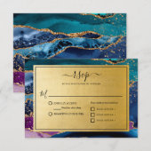 Gold Glitter Marble Agate Wedding RSVP Kaartje (Voorkant / Achterkant)