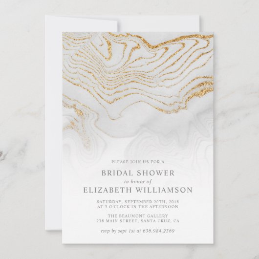 Gold Glitter Marble Bruids Douche Uitnodiging (Voorkant)