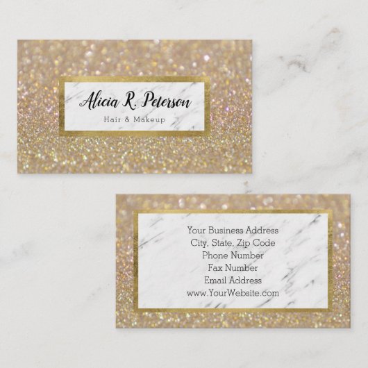 Gold Glitter Marble Makeup Artist Hair Visitekaartje (Voorkant / Achterkant)