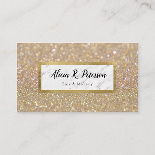 Gold Glitter Marble Makeup Artist Hair Visitekaartje (Voorkant)