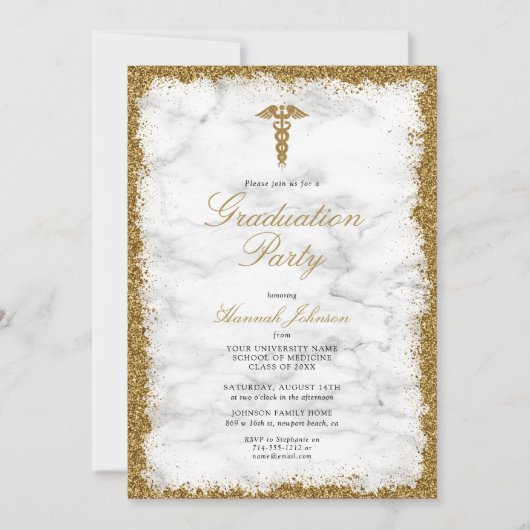 Gold Glitter Marble Medical School Afstuderen Kaart (Voorkant)