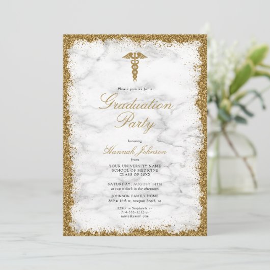 Gold Glitter Marble Medical School Afstuderen Kaart (Staand voorkant)