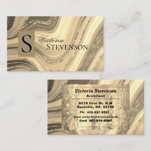 Gold Glitter Marble Monogram Elegant Abstract Visitekaartje (Voorkant / Achterkant)