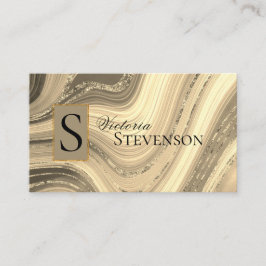 Gold Glitter Marble Monogram Elegant Abstract Visitekaartje