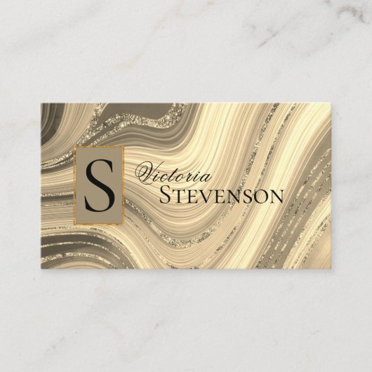 Gold Glitter Marble Monogram Elegant Abstract Visitekaartje (Voorkant)