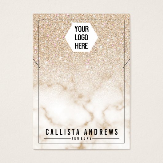 Gold Glitter Marble Ombre Logo Ketting Display Visitekaartje (Voorkant)