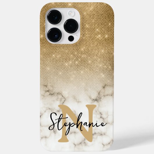 Gold Glitter Marble Ombre Monogram Case-Mate iPhone Case (Achterkant)