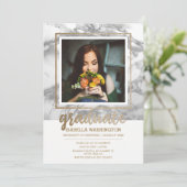 Gold Glitter Marble Script Photo Graduparty Kaart (Staand voorkant)