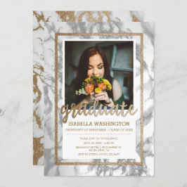 Gold Glitter Marble Script Photo Graduparty Kaart