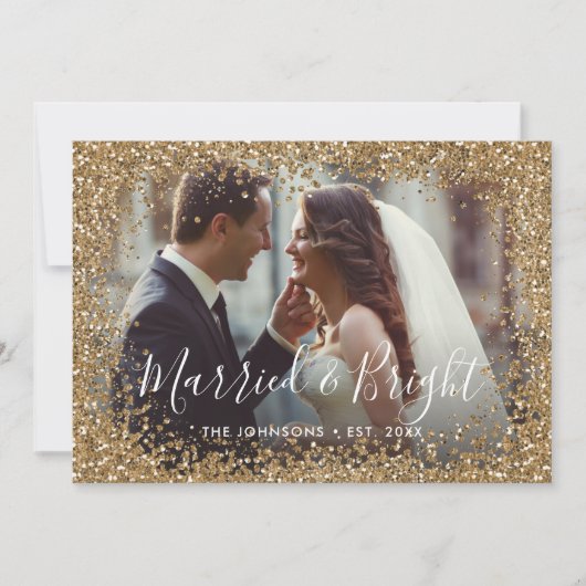 Gold Glitter Married en Bright Photo Lijst Feestdagenkaart (Voorkant)
