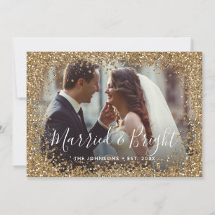 Gold Glitter Married en Bright Photo Lijst Feestdagenkaart