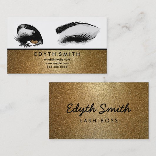 Gold Glitter Mascara of Eyelashes Visitekaartje (Voorkant / Achterkant)