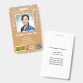 Gold Glitter Medical Foto ID QR Barcode Badge (Voor- en achterkant)