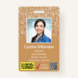 Gold Glitter Medical Foto ID QR Barcode Badge