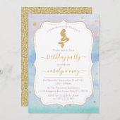 Gold Glitter Mermaid Birthday Party Kaart (Voorkant / Achterkant)