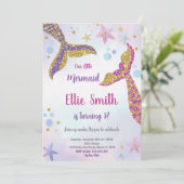 Gold Glitter Mermaid Invitation Kaart (Staand voorkant)
