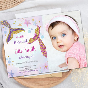 Gold Glitter Mermaid Invitations met foto Kaart