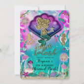 Gold glitter Mermaid & Shells onder Zee Party Kaart (Voorkant)
