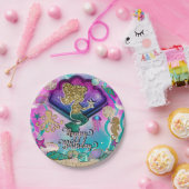 Gold glitter Mermaid & Shells onder Zee Party Papieren Bordje (Feest)