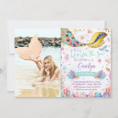 Gold Glitter|Mermaid under the Zee Birthday Foto Kaart (Voorkant)