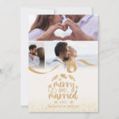 Gold Glitter Merry and Married 3 Photo Feestdagenkaart (Voorkant)