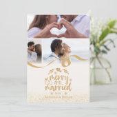 Gold Glitter Merry and Married 3 Photo Feestdagenkaart (Staand voorkant)