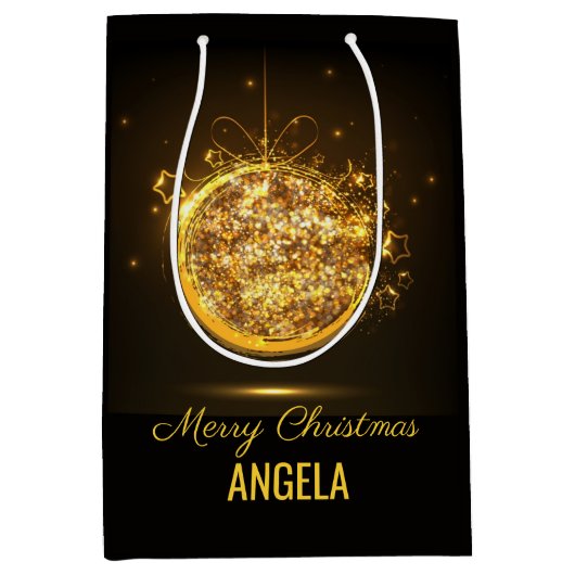 Gold Glitter Merry-kerstbal - Elegant Gift-tas Medium Cadeauzakje (Voorkant)