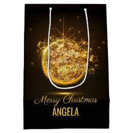 Gold Glitter Merry-kerstbal - Elegant Gift-tas Medium Cadeauzakje