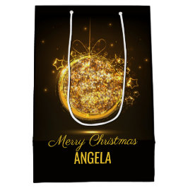 Gold Glitter Merry-kerstbal - Elegant Gift-tas Medium Cadeauzakje