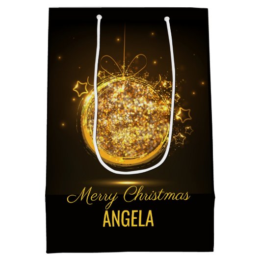 Gold Glitter Merry-kerstbal - Elegant Gift-tas Medium Cadeauzakje (Achterkant)